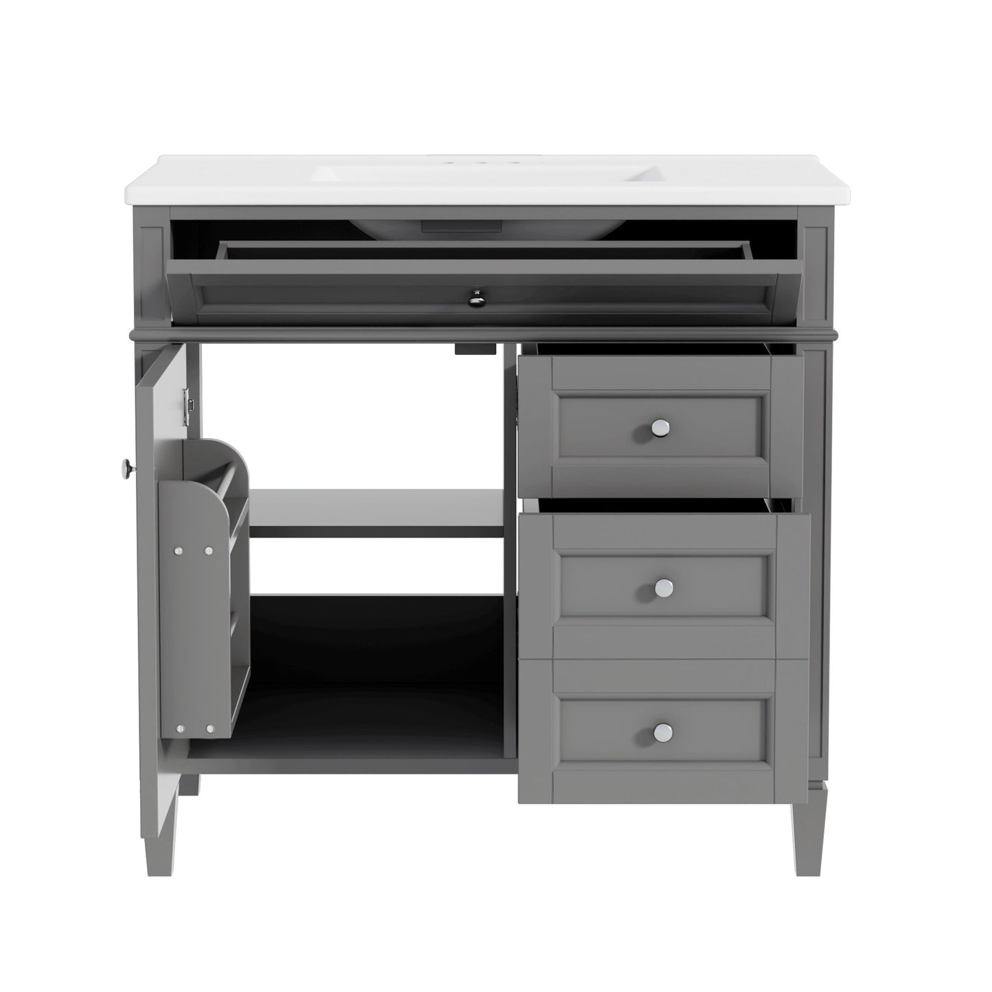 Bathroom Vanity With Top Sink, 2 Drawers, Tip Out Drawer