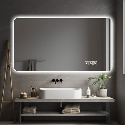Wall Mounted LED Lighting Mirror With 3 Color Lighting, Dimming, Waterproof, Anti Fog, Touch Switch - Silver