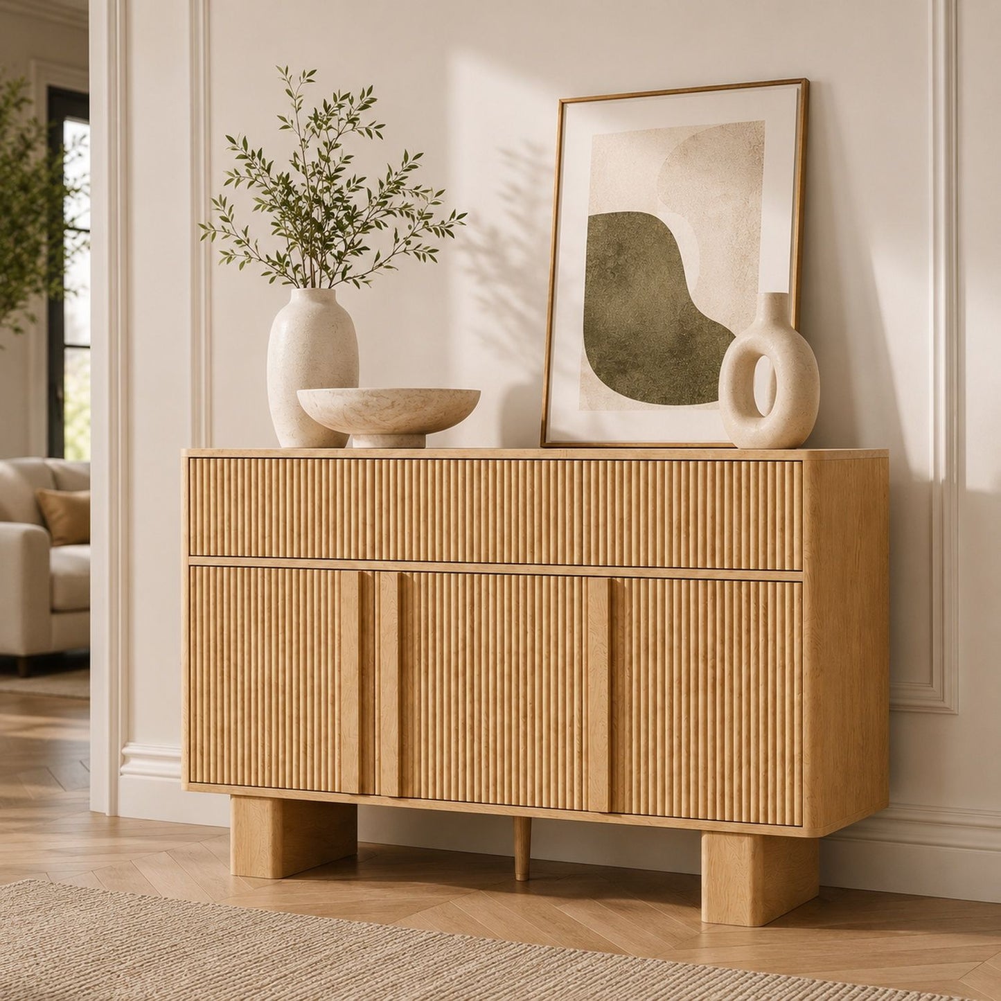 Curved Credenza, Wide Storage Cabinet For Dining Room