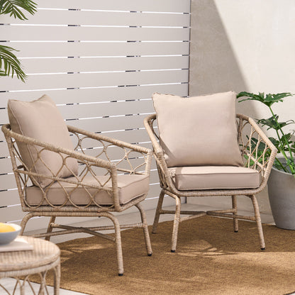 Bruce - Outdoor Club Chair Set With Water Resistant Cushions Rattan And Iron - Brown