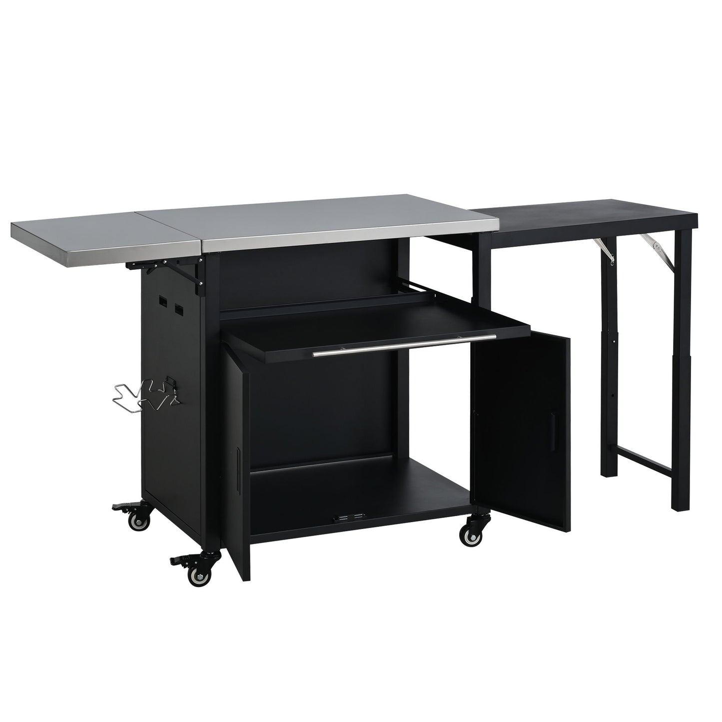 Foldable Outdoor Prep Station BBQ Cart With Trash Rack