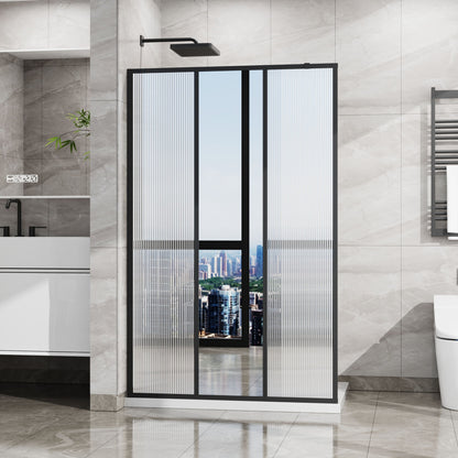 Shower Door With Center Mirror And Fluted Panels