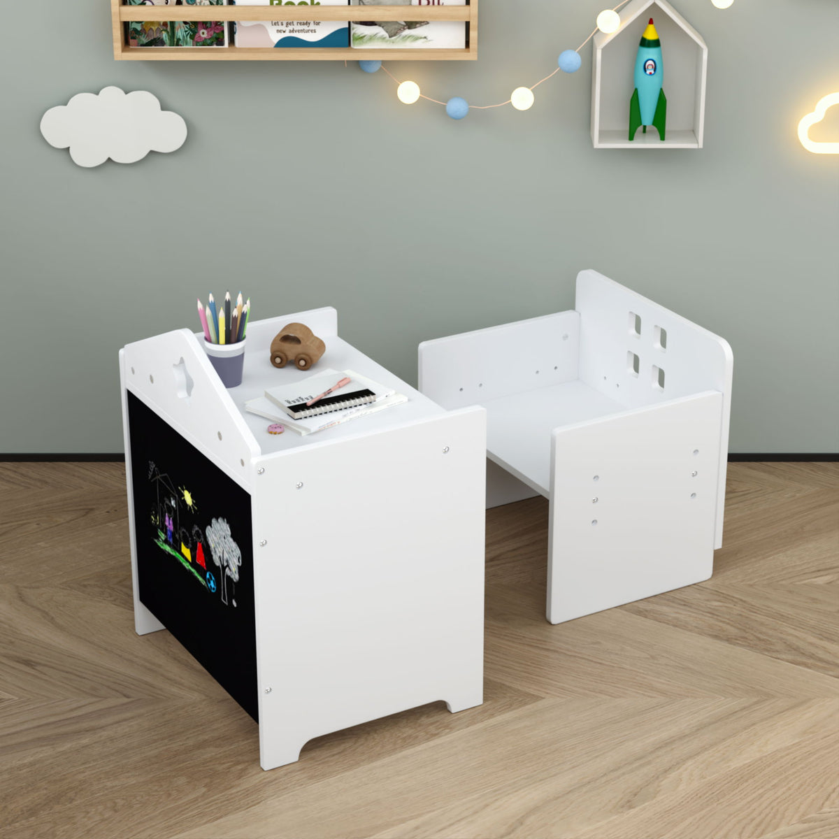Montessori Weaning Table And Chair Set, Toddler Table With Adjustable Height - White