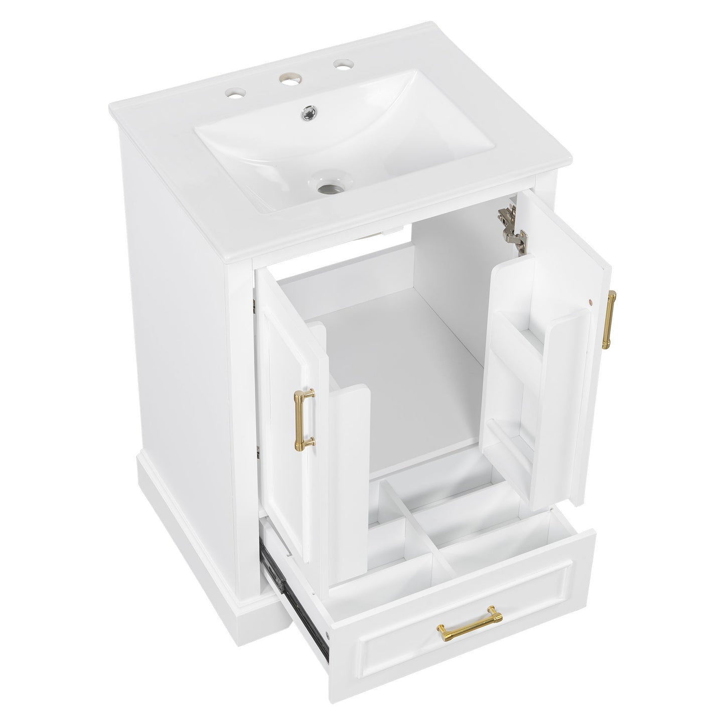 Bathroom Vanity With Sink, 1 Divided Drawer And 2 Soft Close Doors With Double Shelf