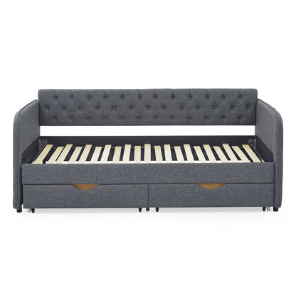 Daybed With Trundle And Storage Drawers, Flat Arms With Pocket