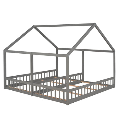 House Platform Beds, 2 Shared Beds, Metal Frame With Guardrails