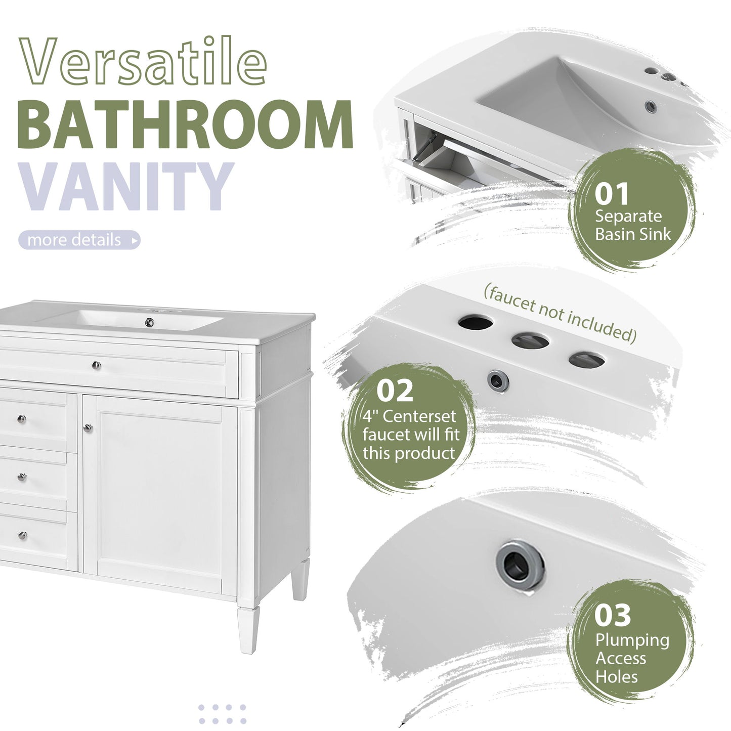 Bathroom Vanity With Mirror Cabinet, Single Sink With 2 Soft Closing Doors And 4 Drawers
