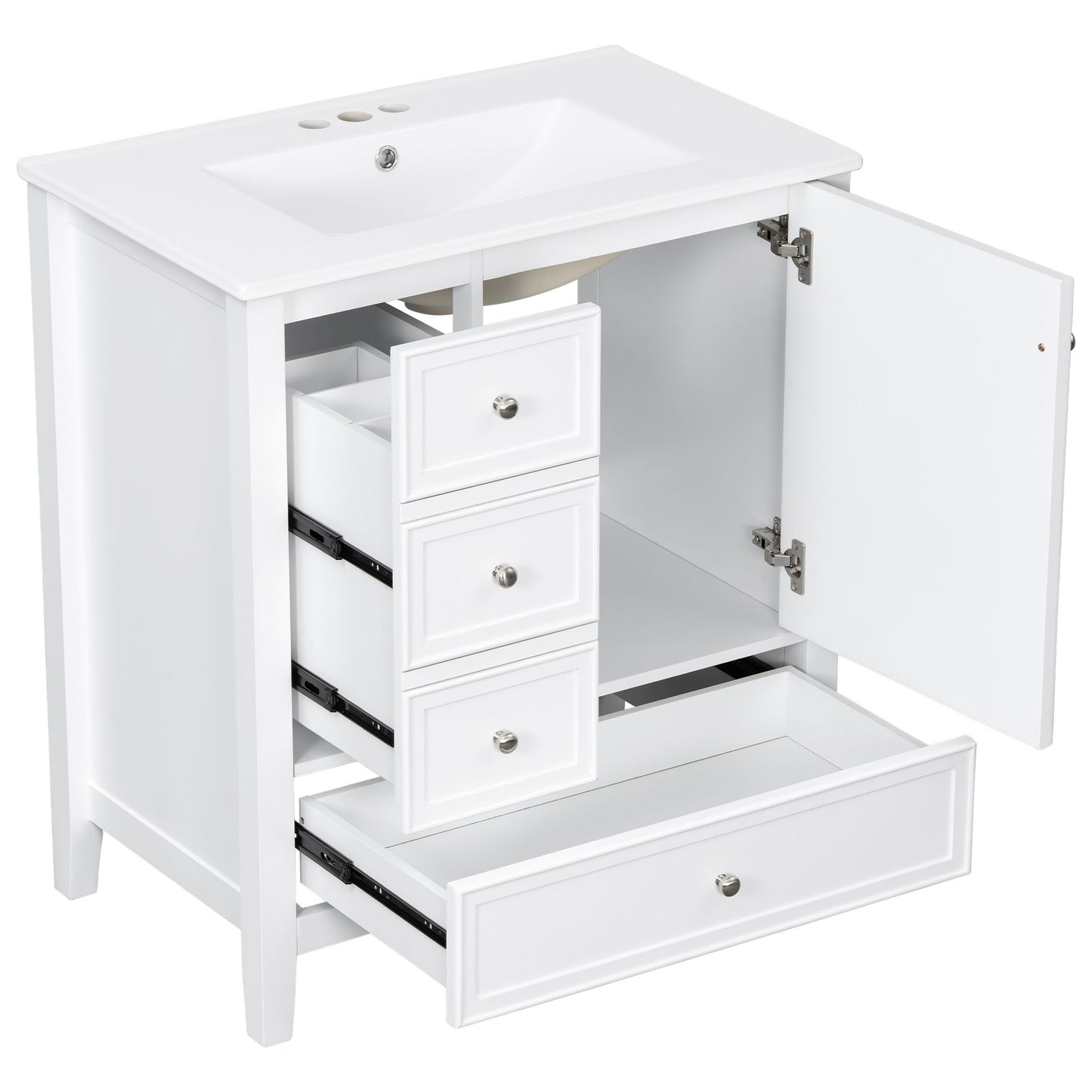 Modern Bathroom Vanity With Sink, 1 Cabinet & 3 Drawers