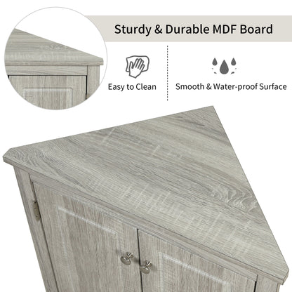 Triangle Bathroom Storage Cabinet With Adjustable Shelves, Freestanding Floor Cabinet - Oak