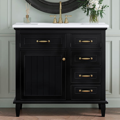 Modern Bathroom Vanity With Sink Top, Flip Drawers, Adjustable Shelf