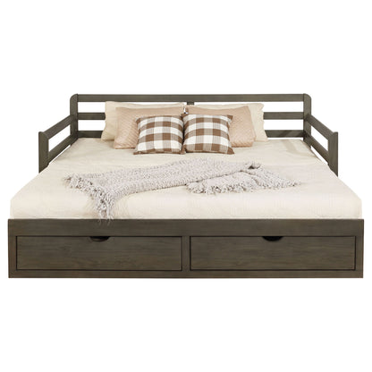 Twin Long 2 Drawer Daybed With Extendable Trundle, Storage Drawers, Fits Standard Mattress - Gray