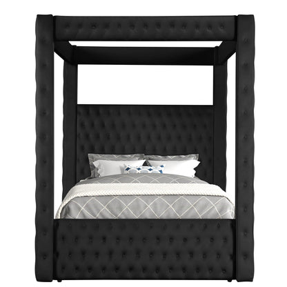 Modern 4 Poster Bed With Tufted Headboard And Footboard