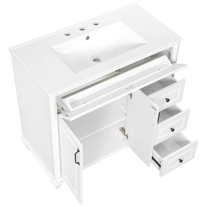 Modern Bathroom Vanity With Sink, 3 Drawers & 2 Doors