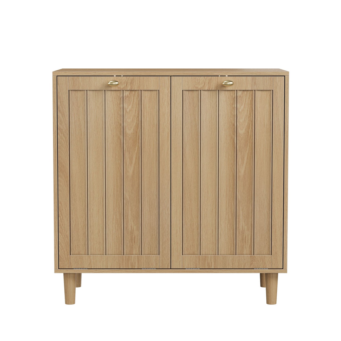 Sloping Laundry Basket With Removable Inner Bin, Concealed Storage Cabinet For Bathroom - Oak