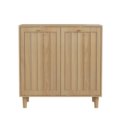 Sloping Laundry Basket With Removable Inner Bin, Concealed Storage Cabinet For Bathroom - Oak