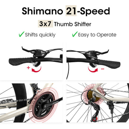 A28250 Road Bike With Aluminum Alloy Wheels, 21 Speed Gear System, Disc Brakes, Wide Tires