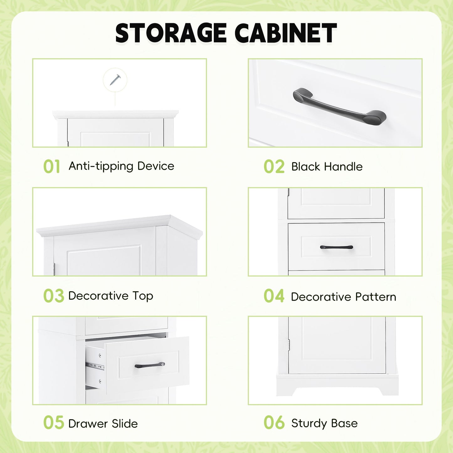 Tall Freestanding Bathroom Storage Cabinet With 2 Doors And Adjustable Shelves