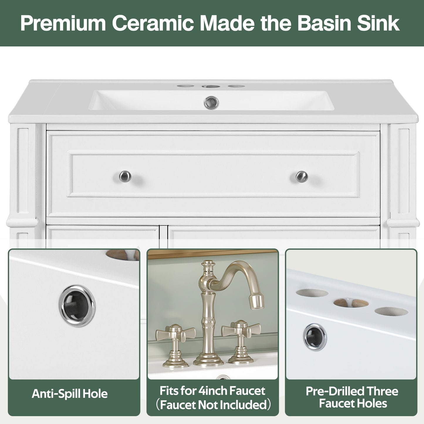 Bathroom Vanity Cabinet With Sink, Soft Close Doors With Door Organizer
