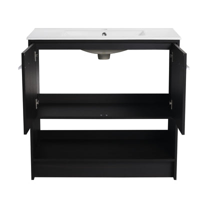 Modern Bathroom Vanity With Ceramic Sink, Freestanding Cabinet, Soft Closing Doors