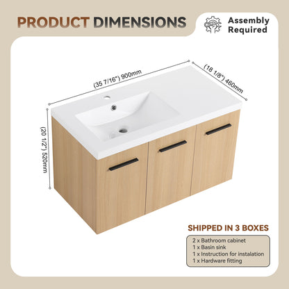 Wall Mounted Floating Bathroom Vanity With Sink, 3 Door Modular Cabinet