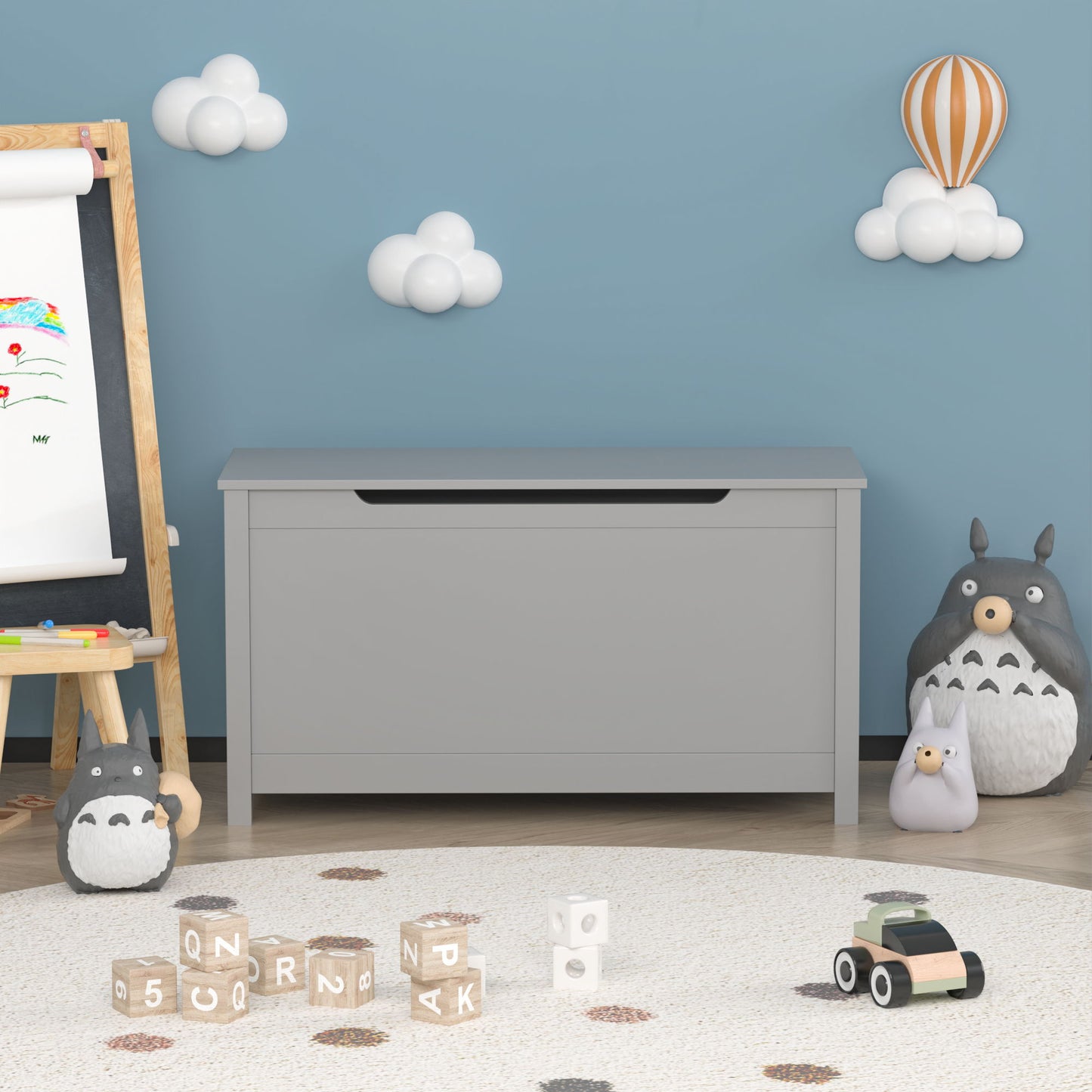 Toy Box Storage With Safety Hinged Lid