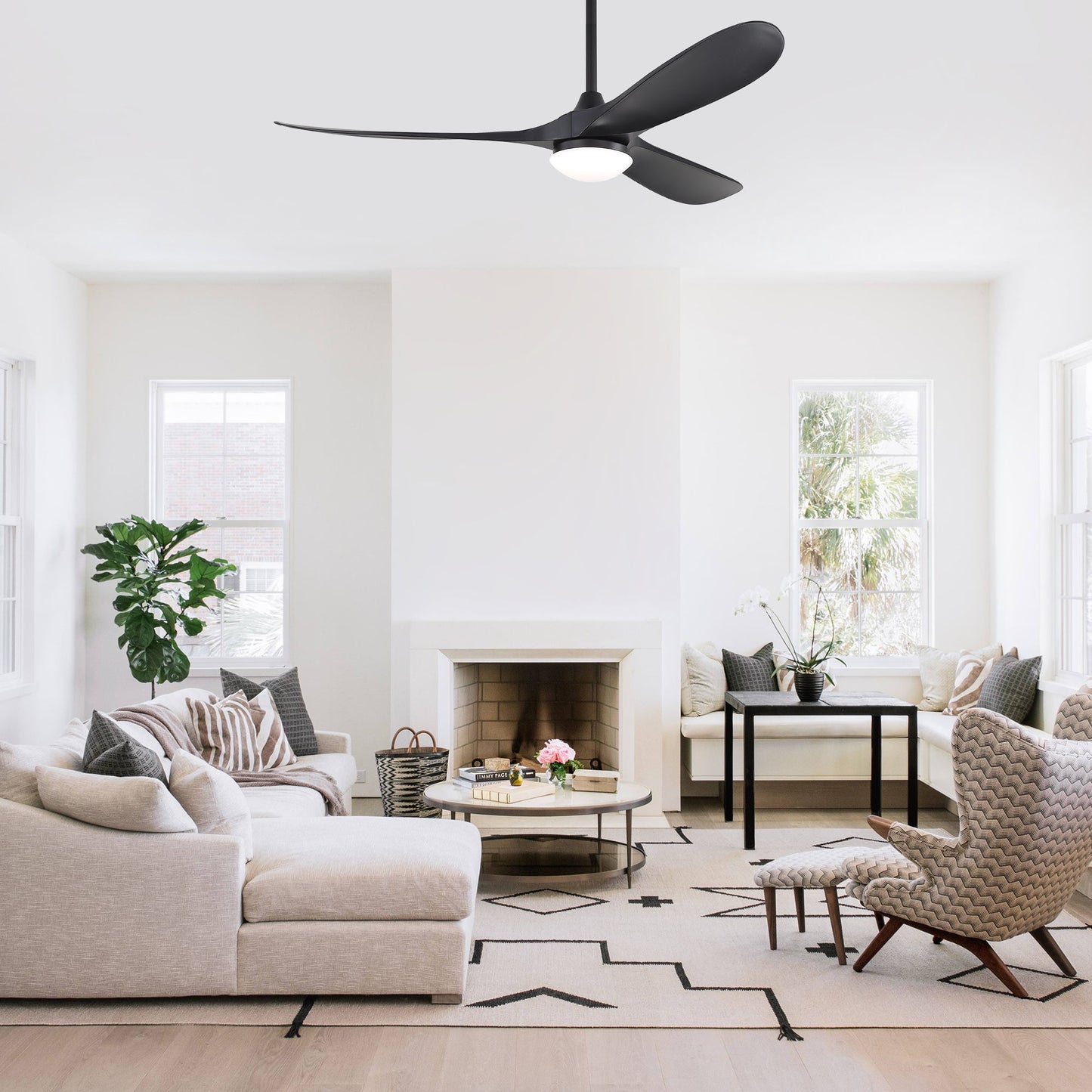 Smart Ceiling Fan With Lights, 3 Blades, Reversible Quiet DC Motor For Indoor