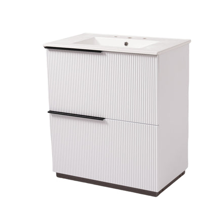Fluted Bathroom Vanity With Ceramic Sink, Soft Close Slides