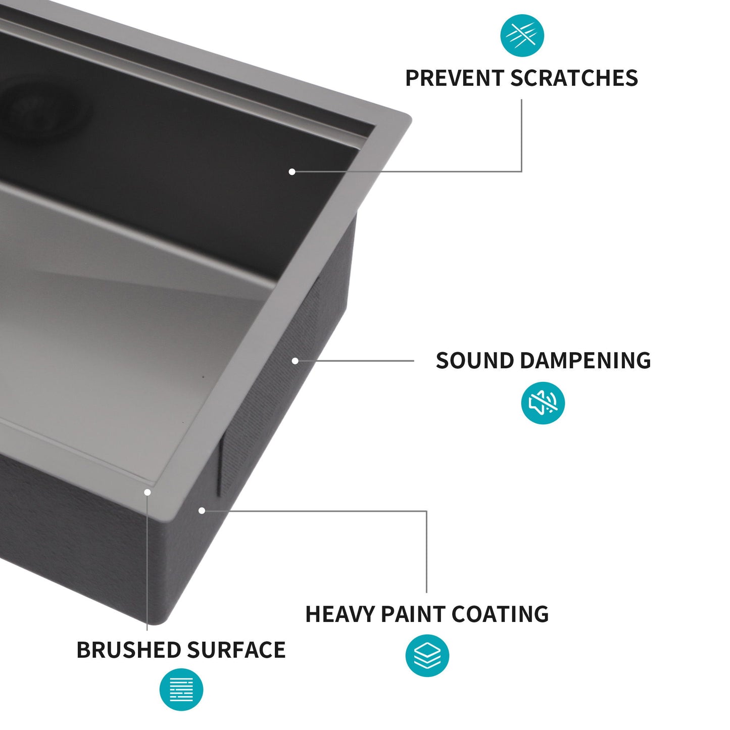 Workstation Kitchen Sink 30" X 18" X 10" Single Bowl Undermount 16 Gauge - Gunmetal Black