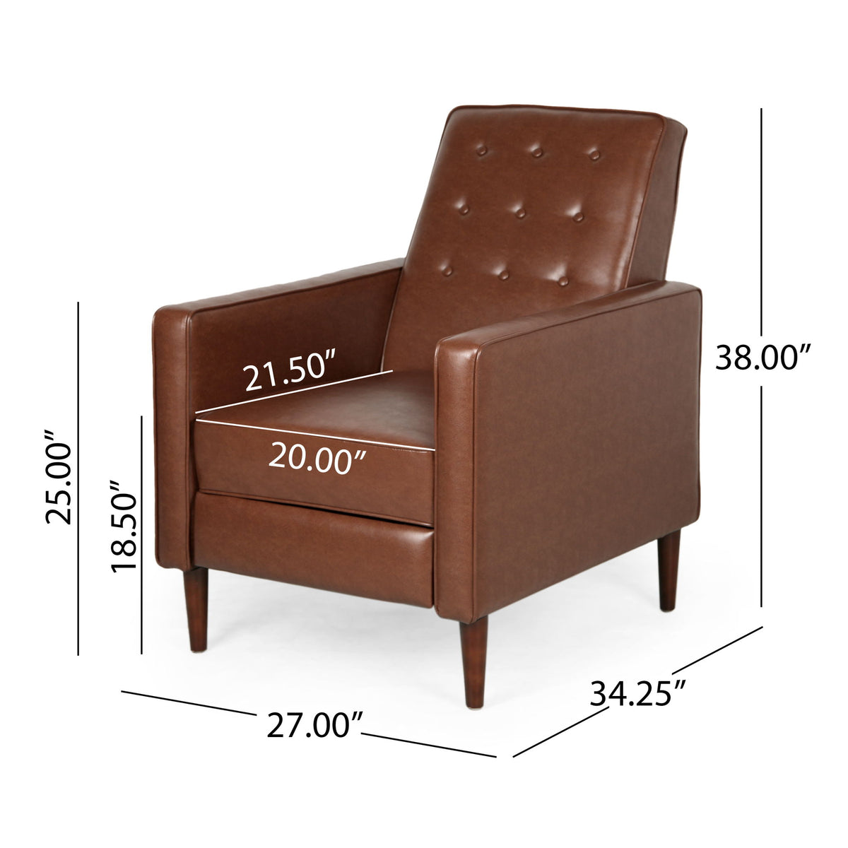 Mid-Century Modern Recliner With Button Tufted Waffle Stitch