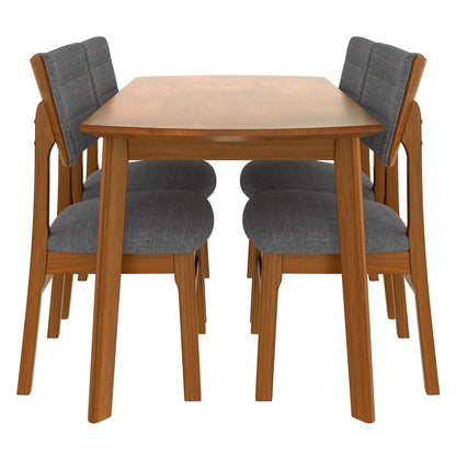 Dining Table Set For 4, Solid Wood Dining Table And Solid Wood Chairs, 5 Pieces Farmhouse Dining Table And 4 Upholstered Chairs - Brown / Gray