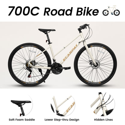 A28250 Road Bike With Aluminum Alloy Wheels, 21 Speed Gear System, Disc Brakes, Wide Tires