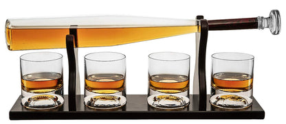 Baseball Bat Whiskey & Wine Decanter 4 Baseball Glasses, Spirits Set - Baseball Coach Gifts, Baseballs Lovers Coaches, Dad, Boyfriend, Brother, Friend Gift - For Whiskey & Wine (Standard Base)