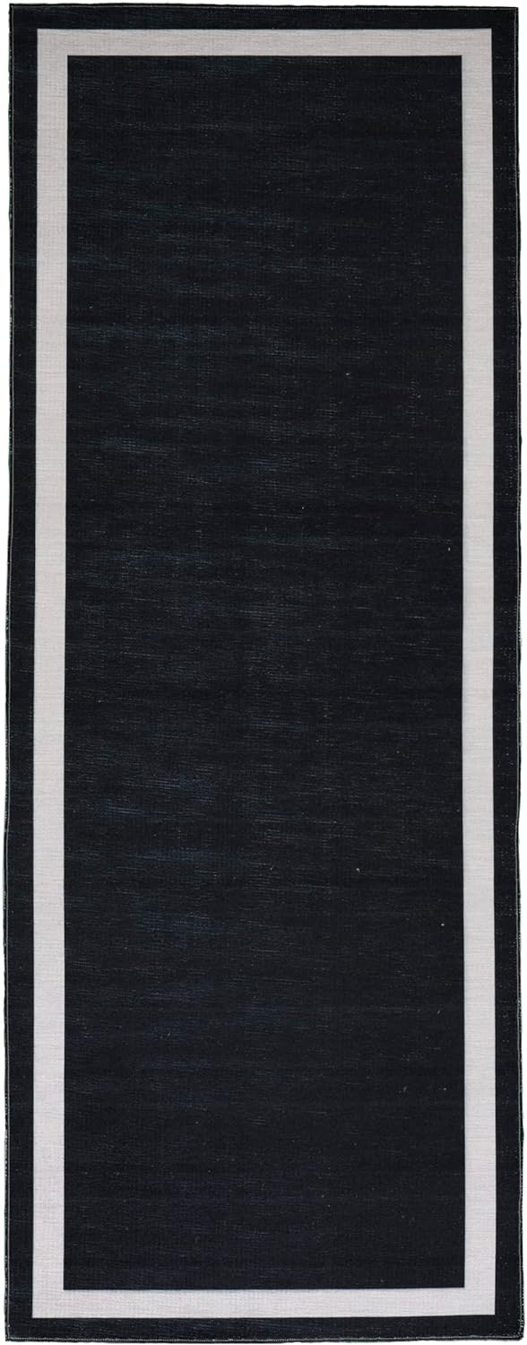 Playa Rug Machine Washable Area Rug With Non Slip Backing - Stain Resistant - Eco Friendly - Family and Pet Friendly - Everest Geometric Modern Bordered Black&Creme Design
