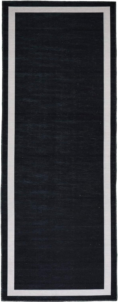 Playa Rug Machine Washable Area Rug With Non Slip Backing - Stain Resistant - Eco Friendly - Family and Pet Friendly - Everest Geometric Modern Bordered Black&Creme Design
