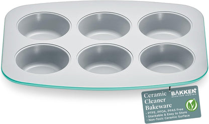 Bake with Elegance: 6-Cup Cake/Muffin Pan Set - Blue, Teal, Marble, Golden, Cream - Aluminized Steel with Ceramic Non-Stick Coating, PFOA & PFAS Free - Non-Toxic, Heavy-Duty Bakeware