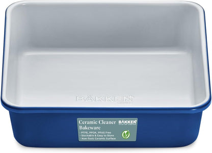 BAKKENMASTER Square Cake Pan - Aluminized Steel, Ceramic Non-Stick Coating, Non-Toxic, Ideal Size, Heavy-Duty, Elevate Your Baking with Durability and Style