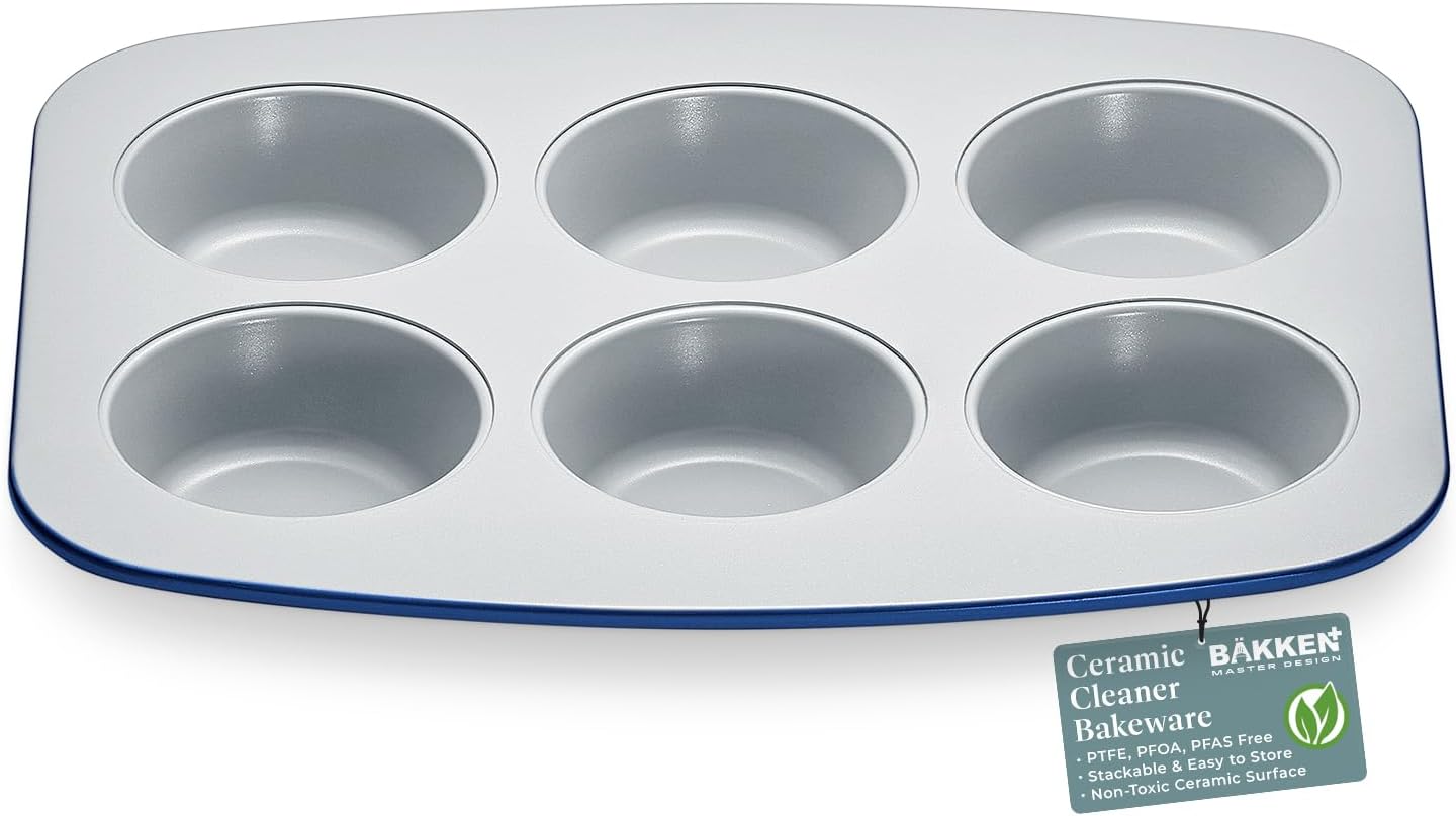 Bake with Elegance: 6-Cup Cake/Muffin Pan Set - Blue, Teal, Marble, Golden, Cream - Aluminized Steel with Ceramic Non-Stick Coating, PFOA & PFAS Free - Non-Toxic, Heavy-Duty Bakeware