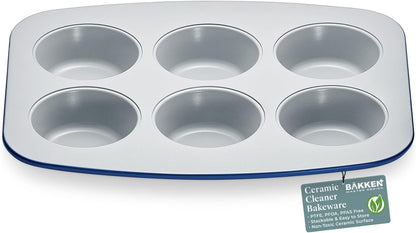 Bake with Elegance: 6-Cup Cake/Muffin Pan Set - Blue, Teal, Marble, Golden, Cream - Aluminized Steel with Ceramic Non-Stick Coating, PFOA & PFAS Free - Non-Toxic, Heavy-Duty Bakeware