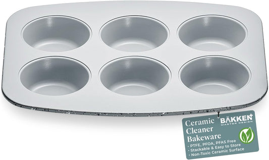 BAKKENMASTER Bake with Elegance: 6-Cup Cake/Muffin Pan Set - Blue, Teal, Marble, Golden, Cream - Aluminized Steel with Ceramic Non-Stick Coating, PFOA & PFAS Free - Non-Toxic, Heavy-Duty Bakeware