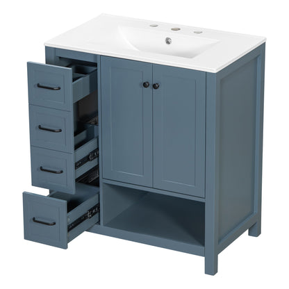 Bathroom Vanity With Sink Top, Bathroom Vanity Cabinet With 2 Doors And 2 Drawers, Open Shelf