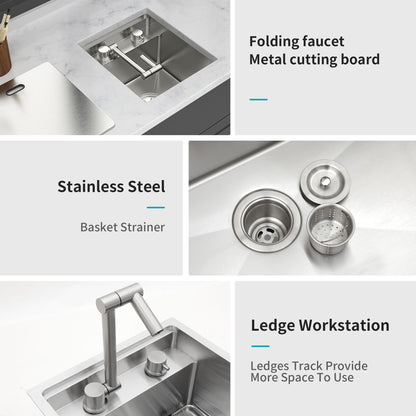 Modern Undermount Bar Sink With Folding Faucet