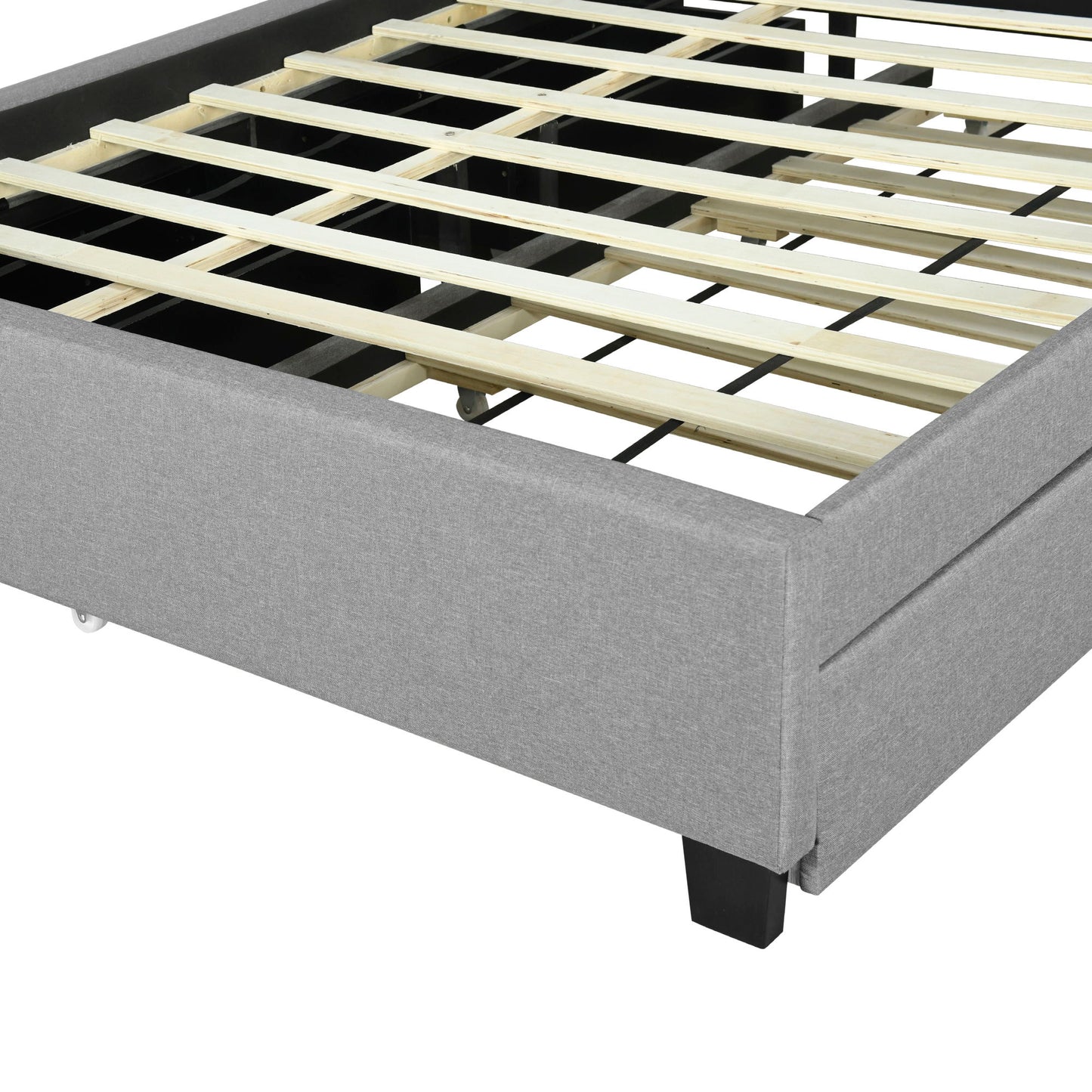 Upholstered Platform Bed With Storage Headboard, Trundle & 2 Drawers And A Set Of Sockets & USB Ports