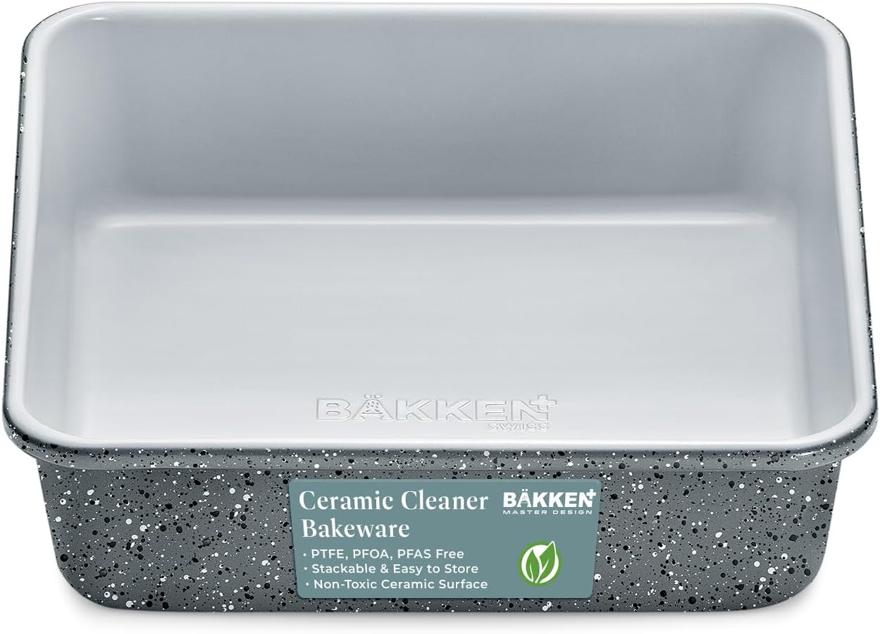 BAKKENMASTER Square Cake Pan - Aluminized Steel, Ceramic Non-Stick Coating, Non-Toxic, Ideal Size, Heavy-Duty, Elevate Your Baking with Durability and Style