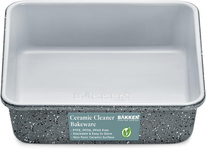 BAKKENMASTER Square Cake Pan - Aluminized Steel, Ceramic Non-Stick Coating, Non-Toxic, Ideal Size, Heavy-Duty, Elevate Your Baking with Durability and Style