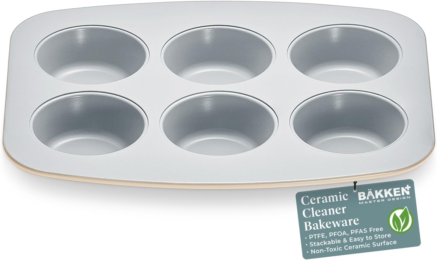 BAKKENMASTER Bake with Elegance: 6-Cup Cake/Muffin Pan Set - Blue, Teal, Marble, Golden, Cream - Aluminized Steel with Ceramic Non-Stick Coating, PFOA & PFAS Free - Non-Toxic, Heavy-Duty Bakeware