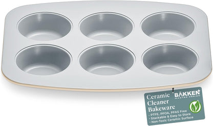 BAKKENMASTER Bake with Elegance: 6-Cup Cake/Muffin Pan Set - Blue, Teal, Marble, Golden, Cream - Aluminized Steel with Ceramic Non-Stick Coating, PFOA & PFAS Free - Non-Toxic, Heavy-Duty Bakeware