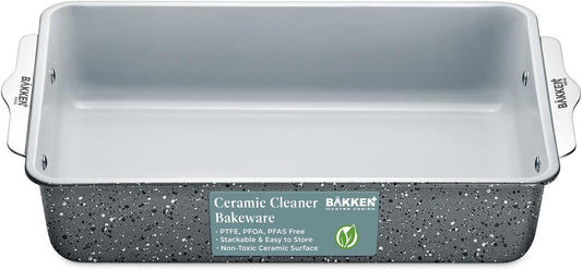 Premium Non-Stick Ceramic 8"x15.5" Rectangle Pan - Aluminized Steel with Ceramic Non-Stick Coating, PFOA & PFAS Free - Non-Toxic, Perfect for Lasagnas, Brownies, and More - Marble