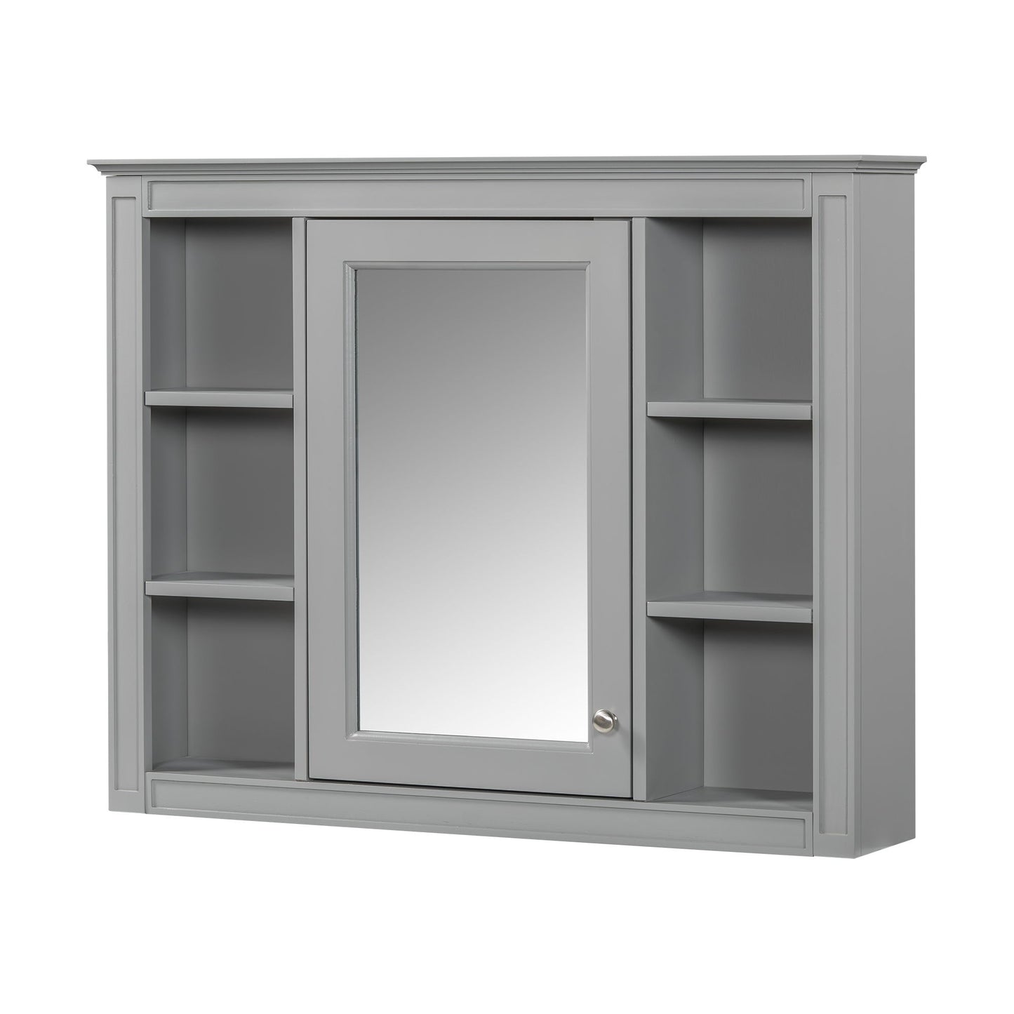 Wall Mounted Medicine Cabinet With Mirror, Storage Cabinet Featuring 6 Open Shelves And Adjustable Interior