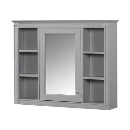 Wall Mounted Medicine Cabinet With Mirror, Storage Cabinet Featuring 6 Open Shelves And Adjustable Interior