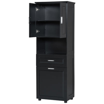Tall Bathroom Cabinet With Tilt-Out Laundry Basket And Upper Storage